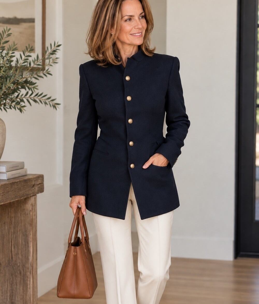 Vintage Dana Buchman 100% Wool Blazer Women’s 2 Navy Equestrian Tailored Brass